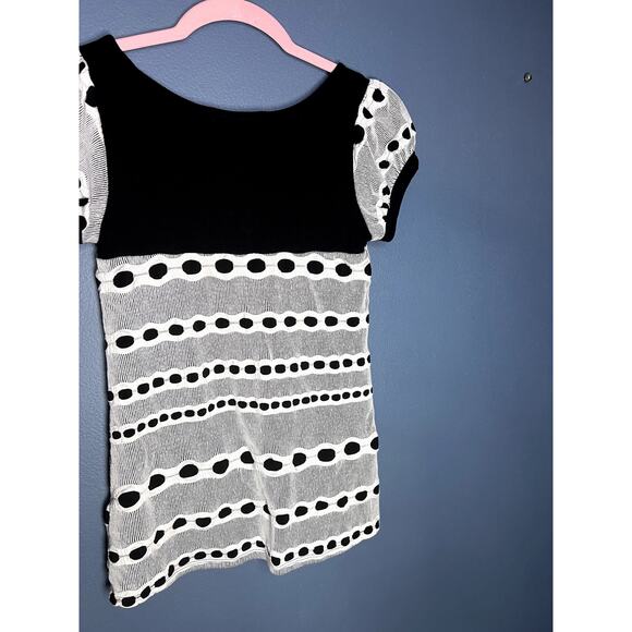 2000s Have Bubble Sleeve Polka Dot Black White Multi Textured Button Top Women - Picture 4 of 8